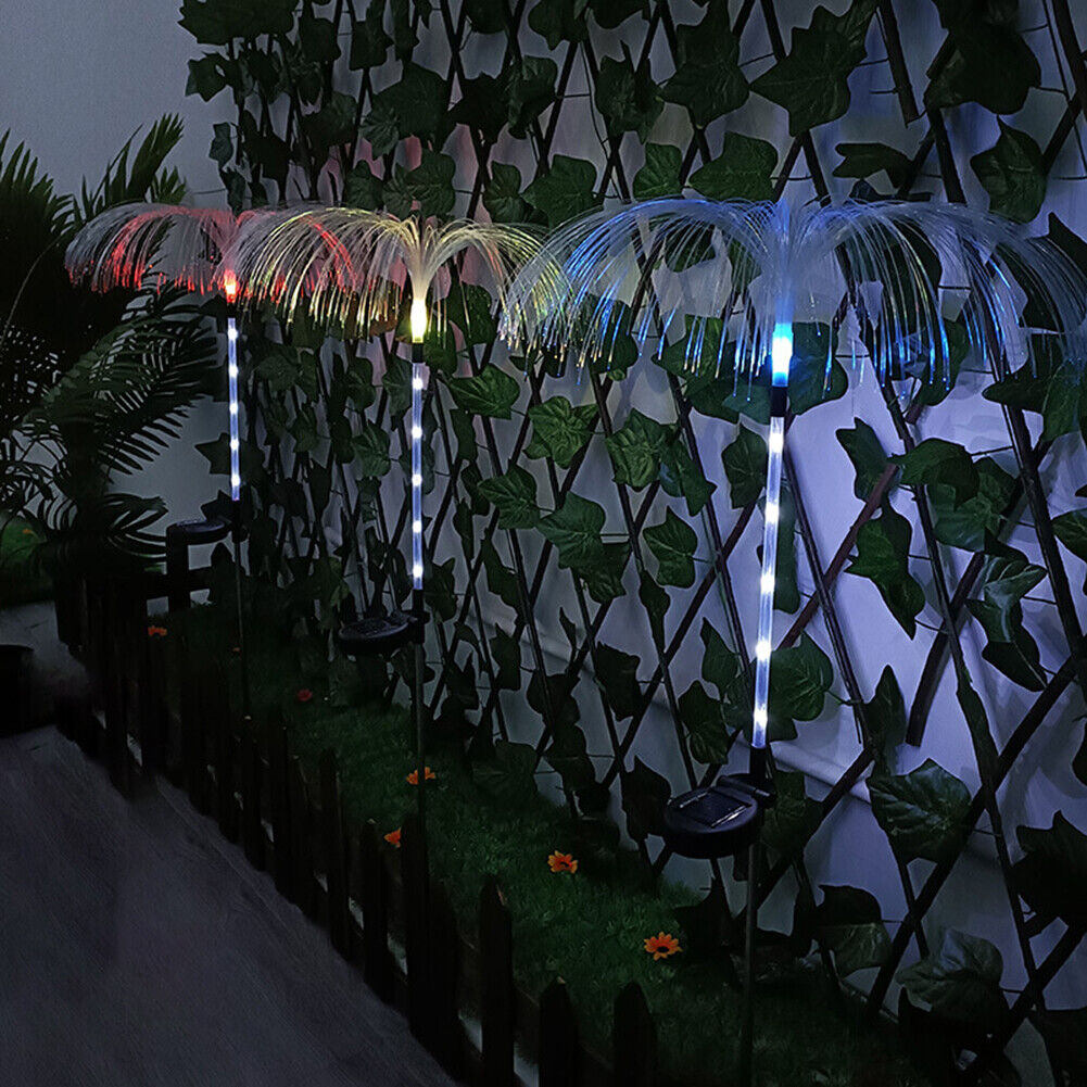 2pcs Solar Fiber Optic Garden Lawn Light Jellyfish Outdoor Path Ground Lamp