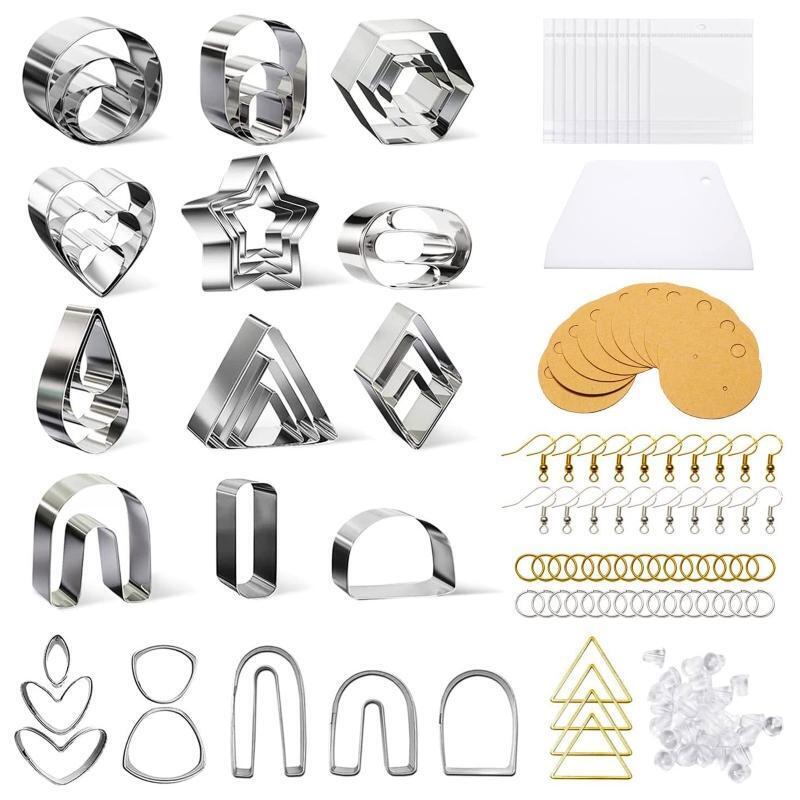 17 Shapes Clay Cutters with Earring Hooks Earplugs for Earring Jewelry Making