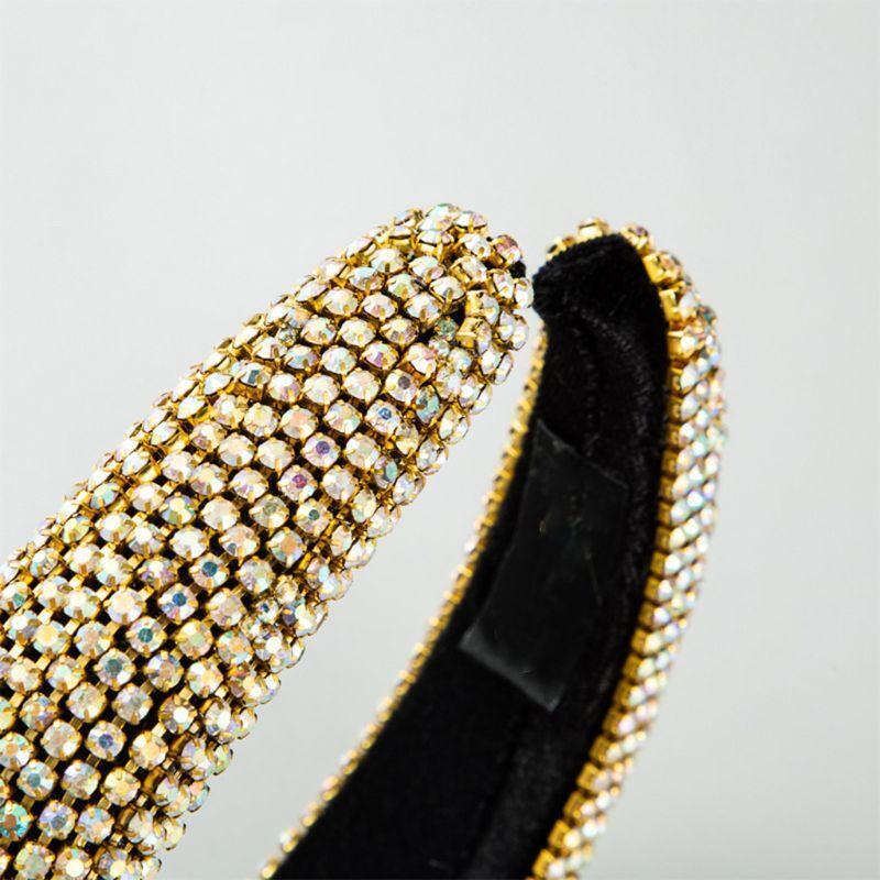 Baroque Sponge Padded Hair Hoop Colorful Rhinestone Metal Chain Jewelry Bandana