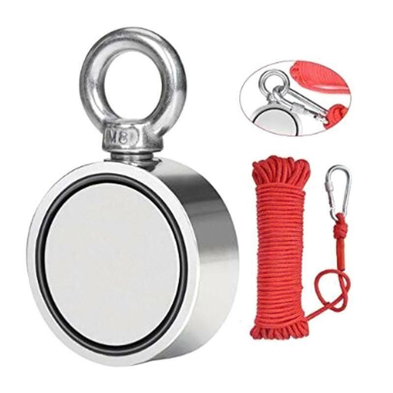 120Kg Dual Sides Magnet Strong Neodymium Permanent Fishing Magnets + 20m Rope