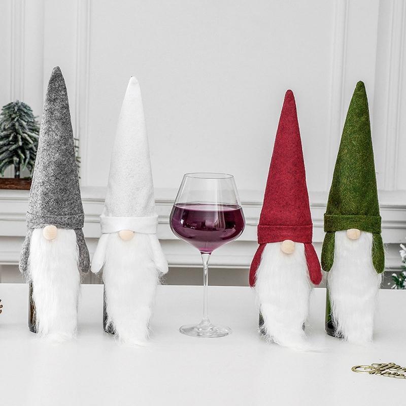 4Pcs Xmas Gnomes Bottle Covers Toppers Bottle Bag Santa Plush Wine Bottle Dress