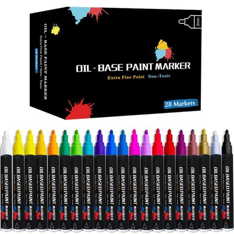 28 Colors Waterproof Metallic Oil Based Paint Marker Pen for Ceramic Rock Glass