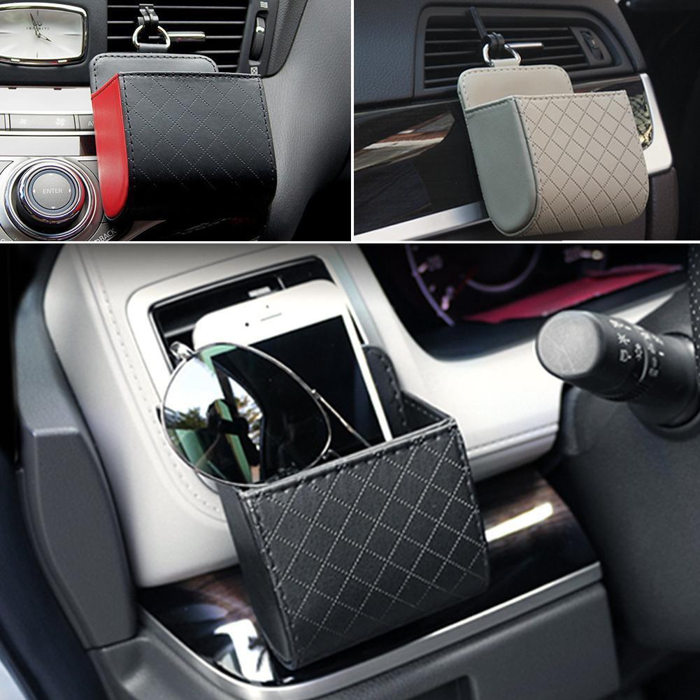 Auto Vent Outlet Trash Box Car Phone Holder Storage Bag Organizer (Beige)