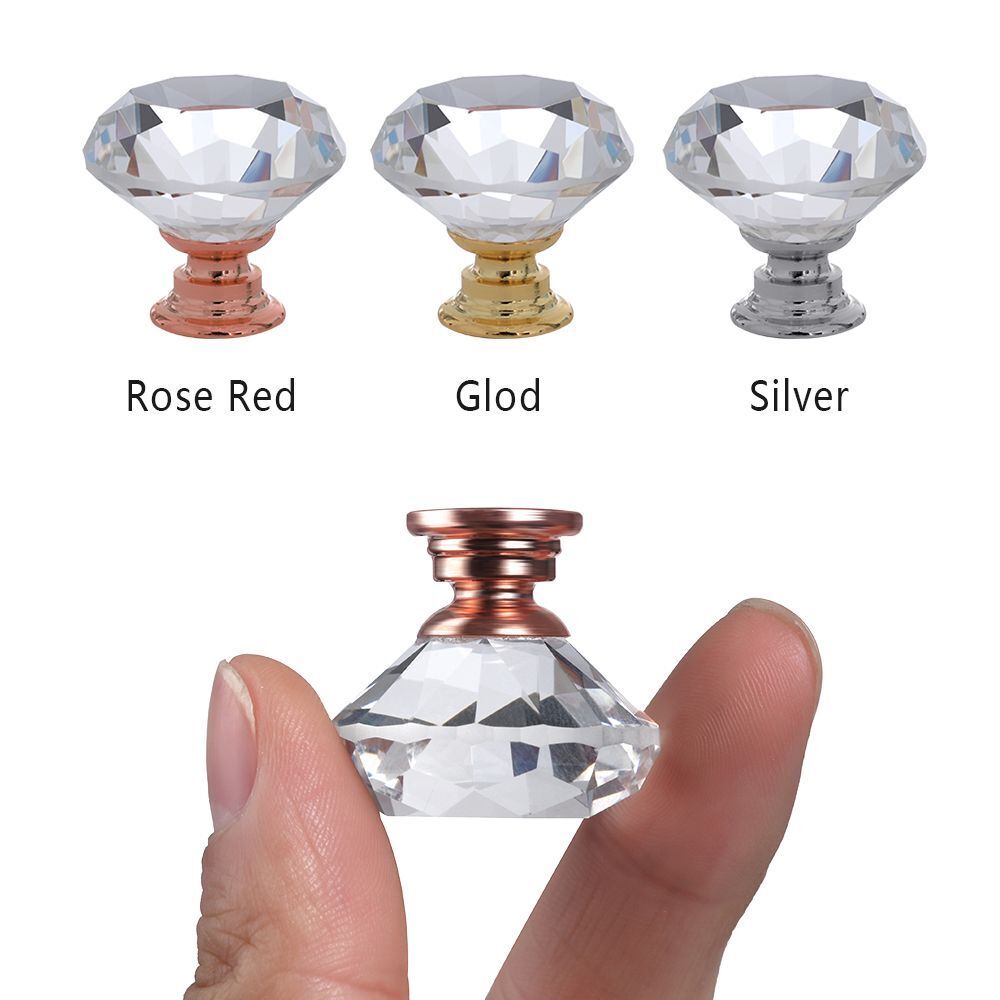 Drawer Door Knobs Crystal Glass Knobs Cupboard Pulls Diamond Shape Pull Handle