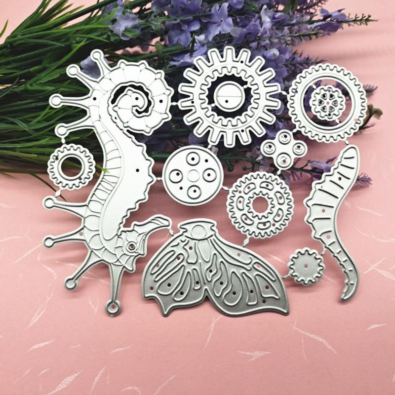 Gear Flying Seahorse Metal Cutting Dies Stencil Scrapbooking DIY Album Embossing