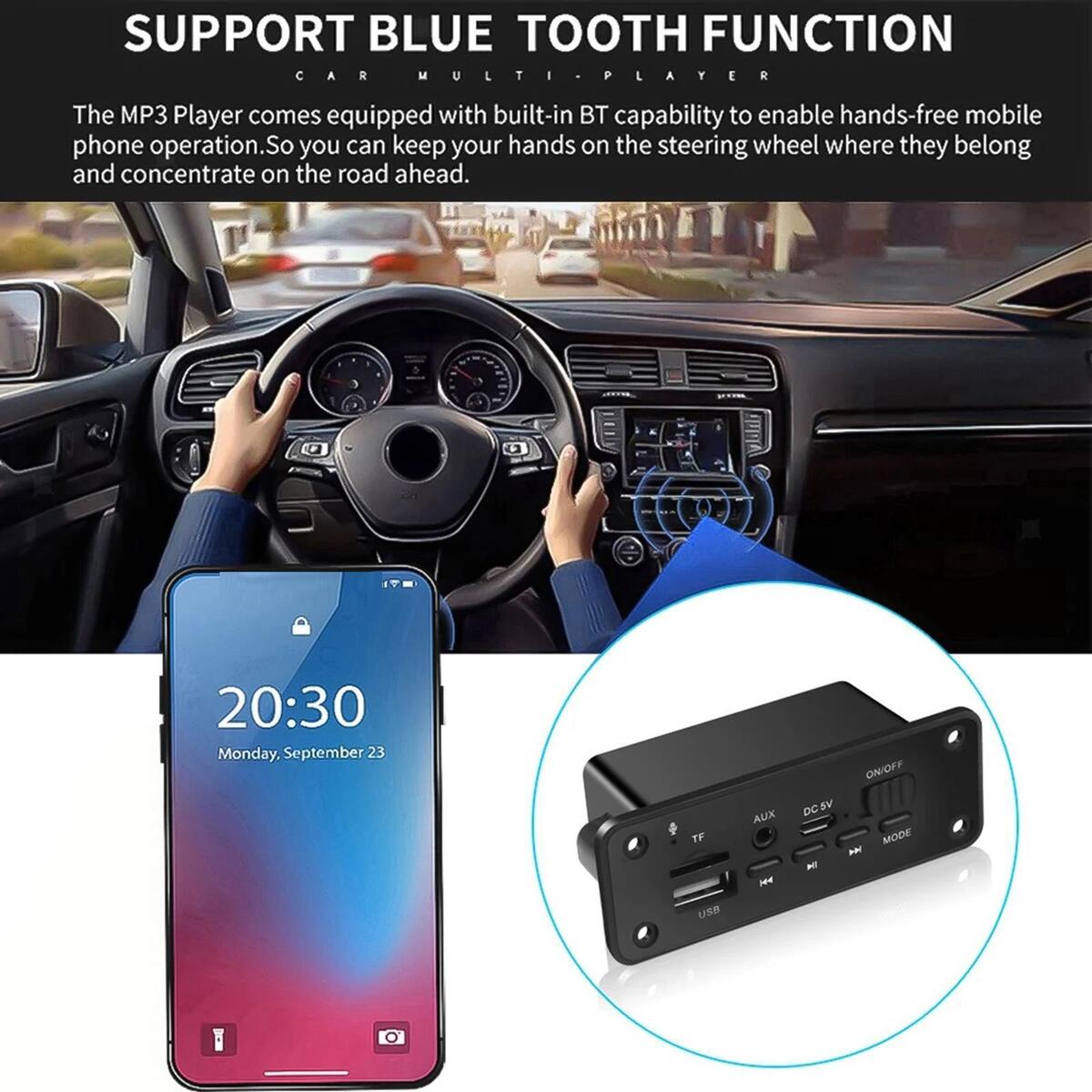 Portable BT 5.0 MP3 Player Decoding Board with Remote Control Player Durable
