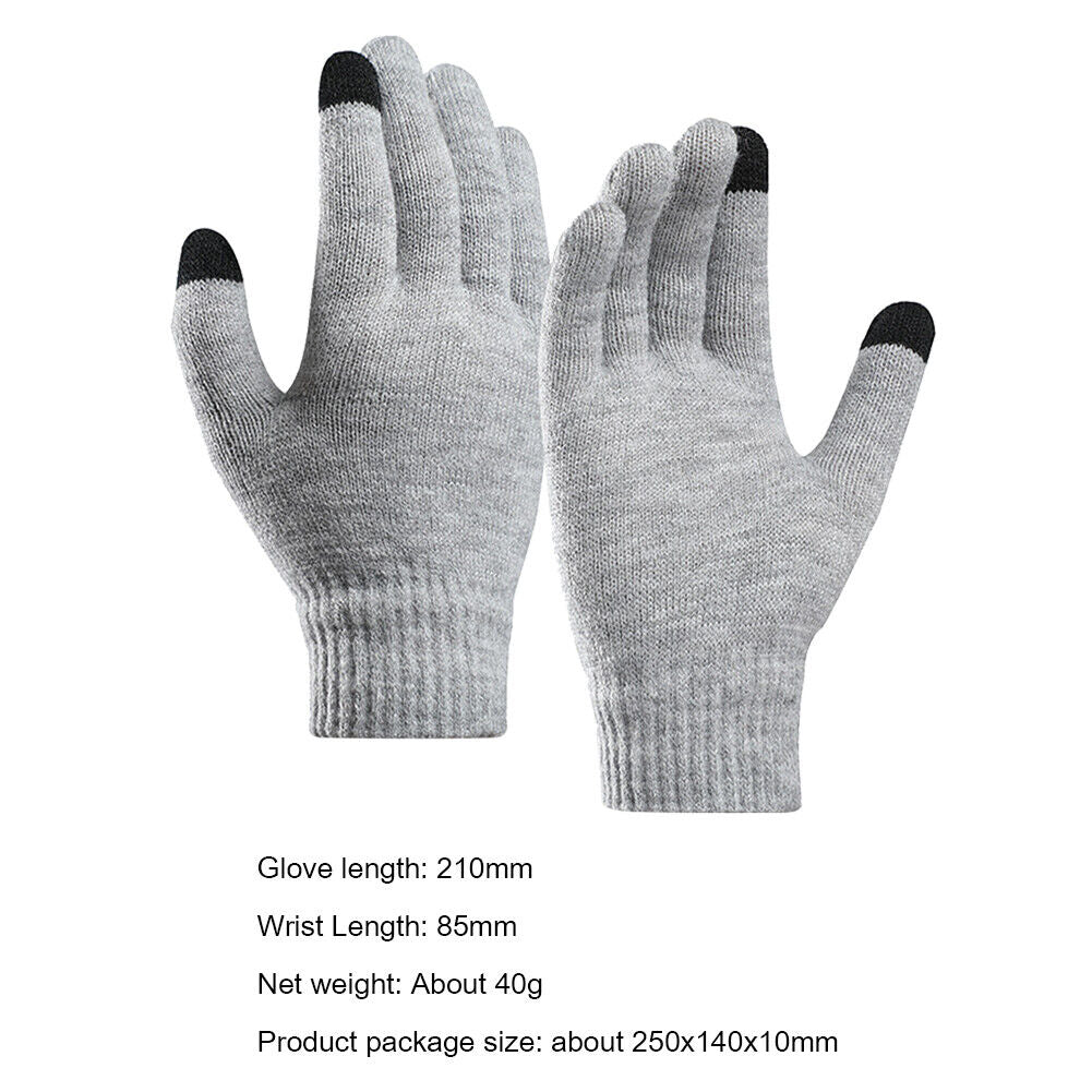 Full Finger Knitted Gloves Men Women Bike Warm Touch Screen Mittens (Grey)