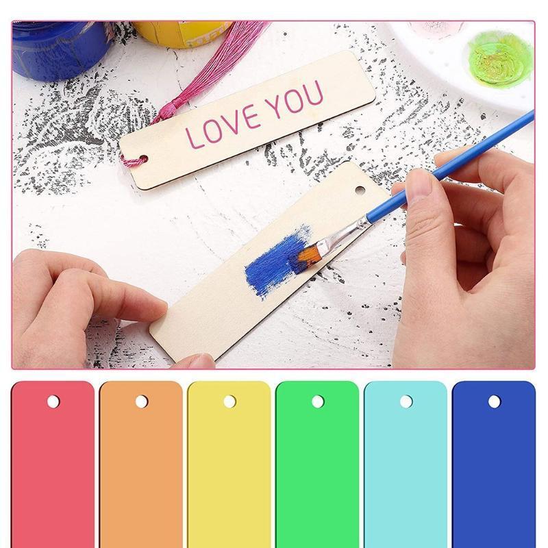 Set of 36 Pcs DIY Blank Bookmarks Unfinished Wood Hanging Tags Kit with Tassels