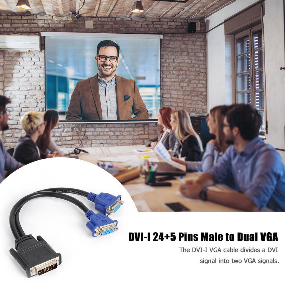 DVI-I 24+5 Pins Male to Dual VGA Female Monitor Adapter Y-Splitter Cable