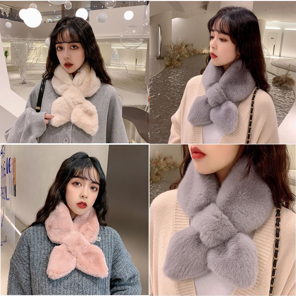 Fur Plush Elegant Shawl Neckerchief Wrap Solid Color Cross Scarf Neck Warmer