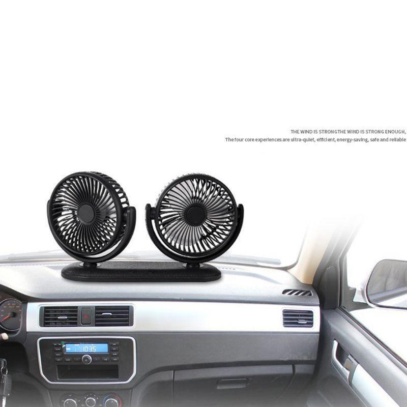 USB 5V 2A Fan 360° Rotatable Dual Head Car Fan Adjustable 3 Speeds Dashboard RV