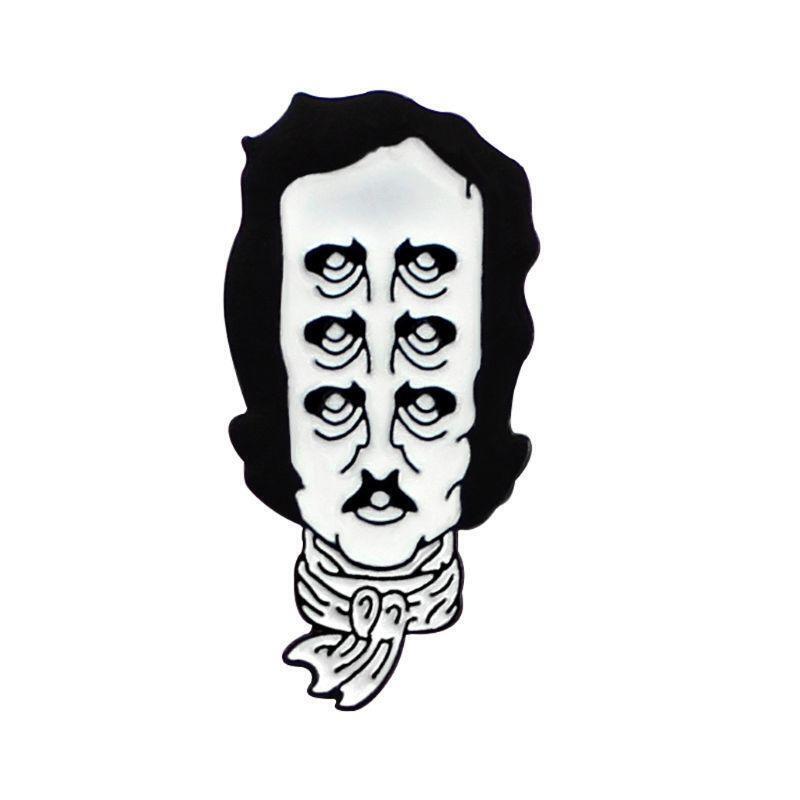Edgar Allan Poe Enamel Lapel Pin Multiple Eyes Old Man Head Scarf Brooch Jewelry
