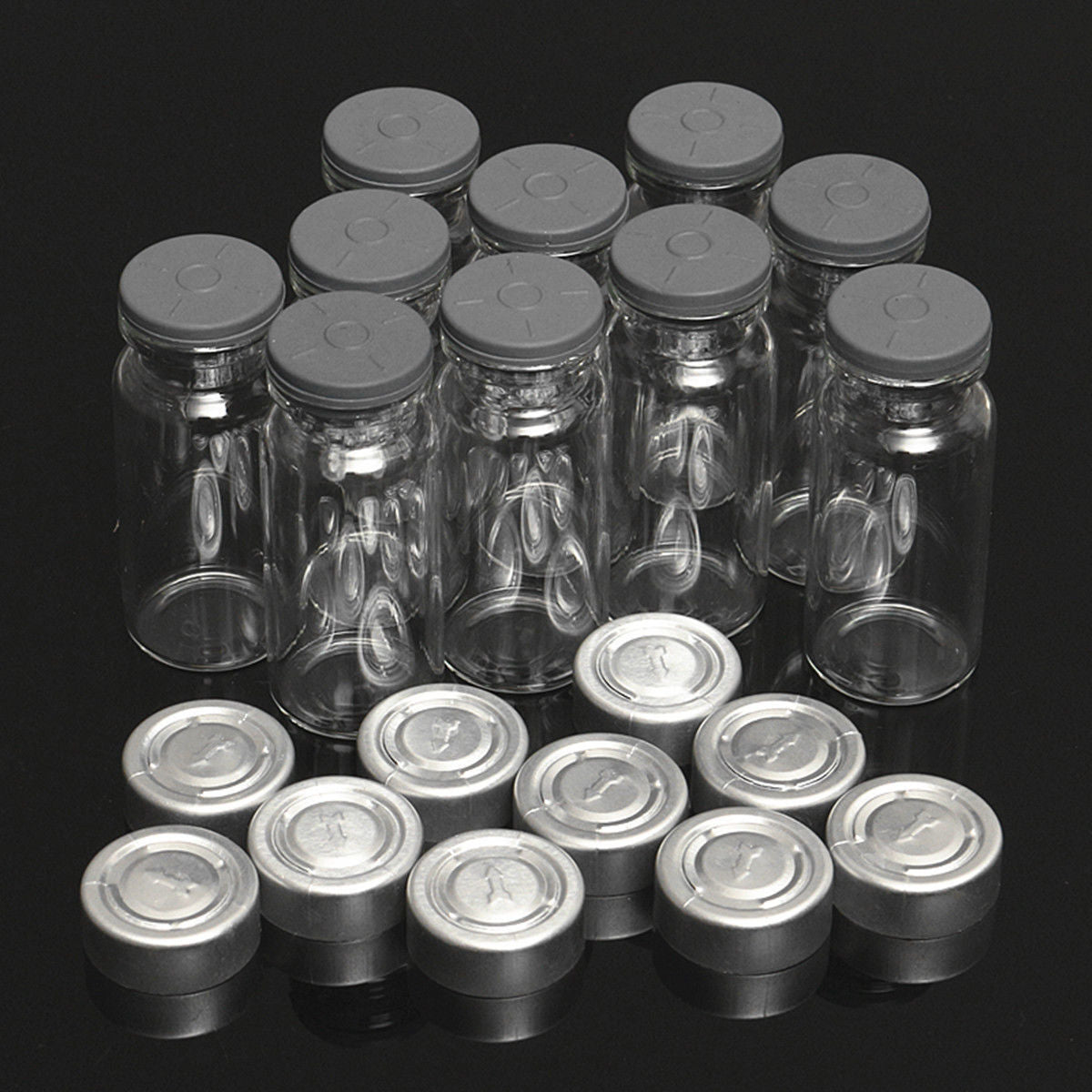 10pcs 10ml Small Empty Sample Vial Clear Glass Bottles with Butyl Rubber Stopper
