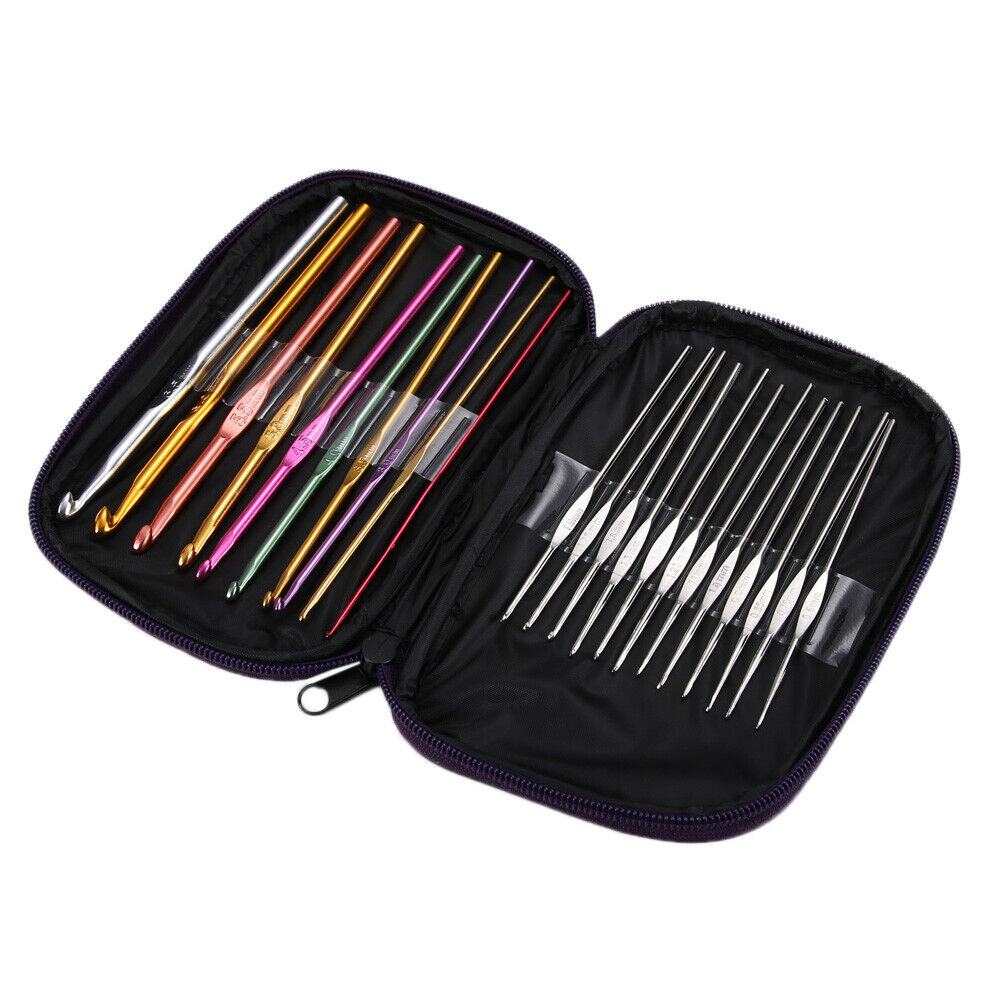 22pcs Set Multi-colour Aluminum Crochet Hooks Needles Knit Weave Craft Yarn