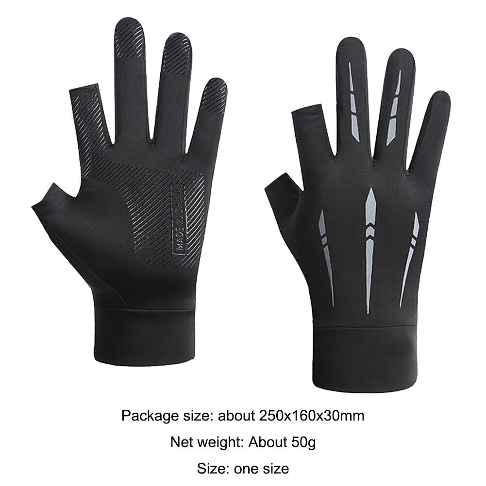 Breathable Anti-Slip Women Men Two Finer Cut Fishing Cycling Gloves (Grey)
