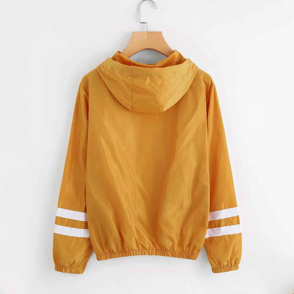 Women Long Sleeve Coats Casual Autumn Zipper Hooded Jacket (Yellow S)