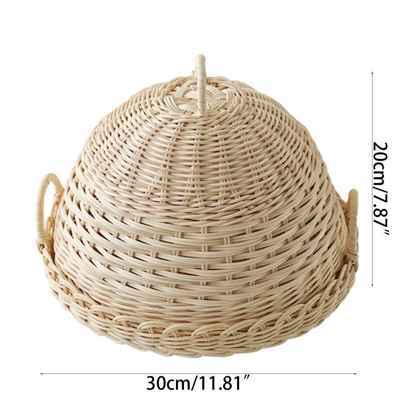 Handmade Woven Rattan Storage Tray with Cover Round Food Basket Display Case