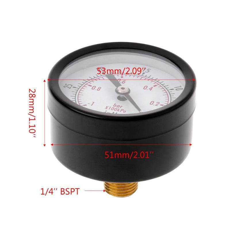 1/4" BSPT Thread Sturdy Vacuum Manometer 0~-30inHg 0~-1bar Double Scale Compact