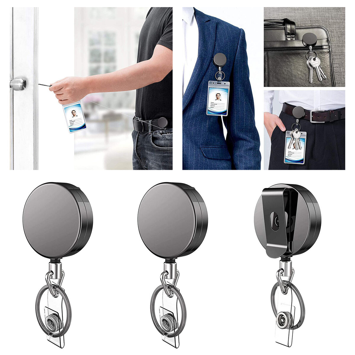 3x Retractable Badge Holder with Key  Carabiner   Bag Clothes