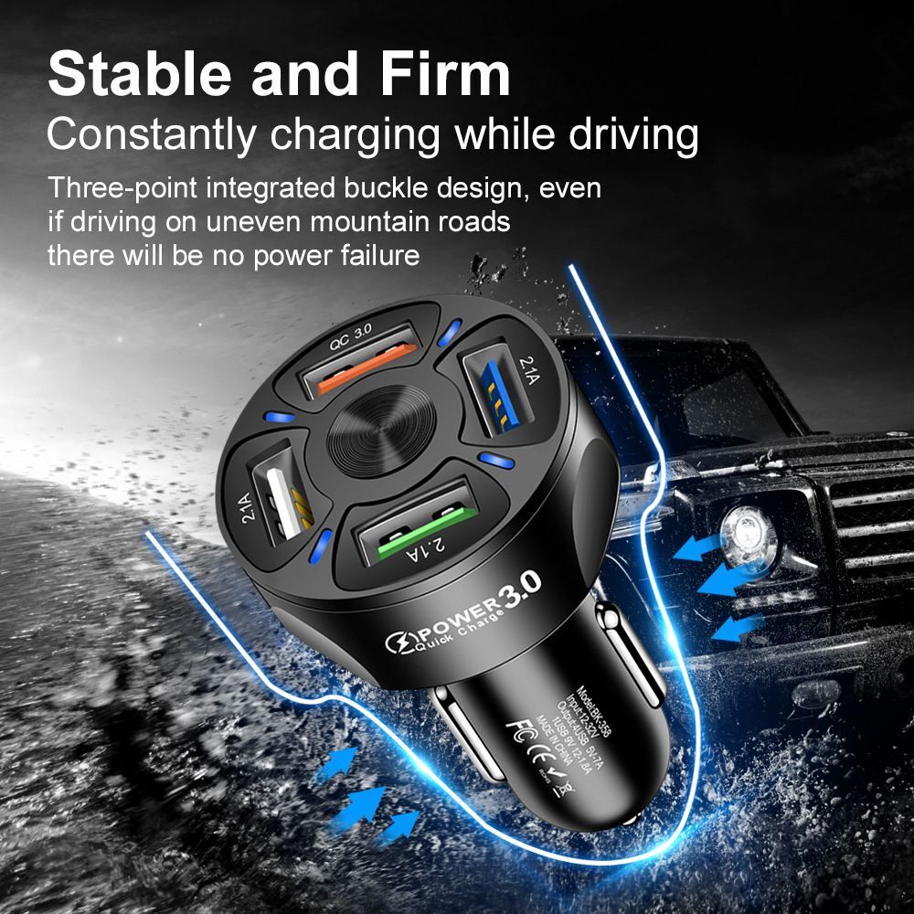 Fast Charge Car Quick Charger 4 USB Car Charger Dual USB Port QC3.0 Car Charger