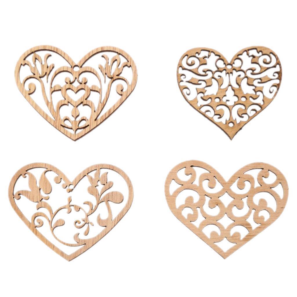 8 Pieces Unfinished Wood Hollow Heart Shape Wooden Plaque Embellishments