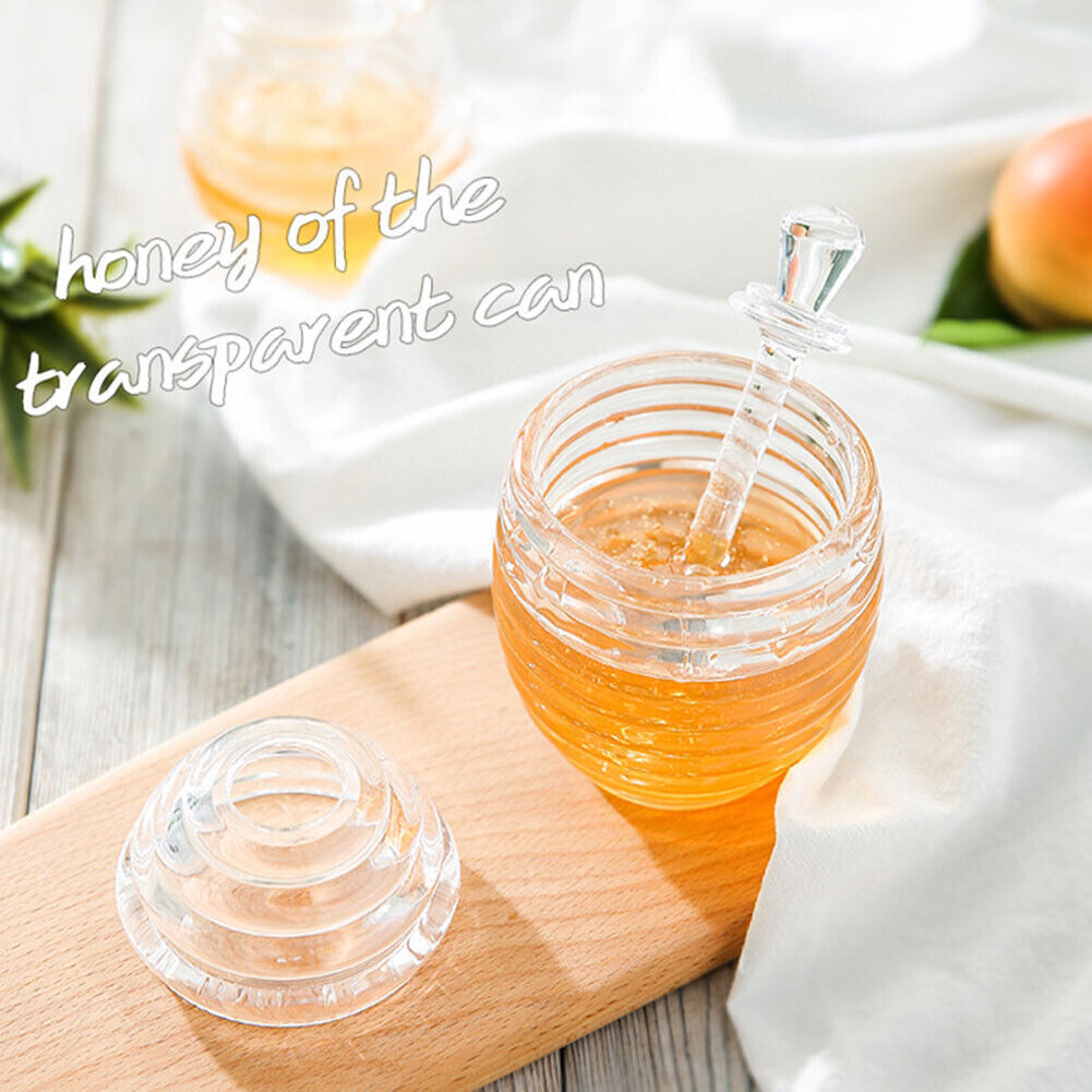 Bee Honey Jar with Stirring Rod Honey Juice Jam Jar Drizzler Dispenser Tool