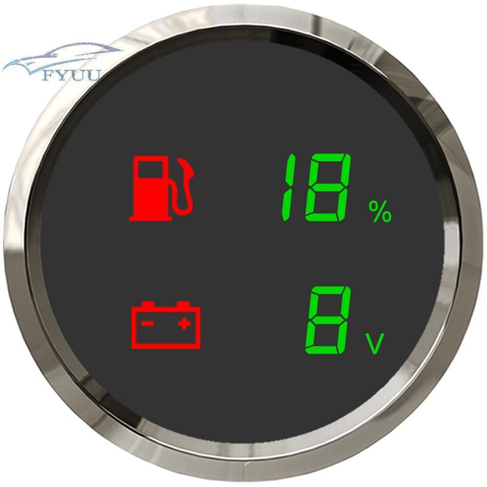 52mm/2'' 2-in-1 Dual Gauge Car Boat Marine Digital LED Voltage Gauge Fuel Level