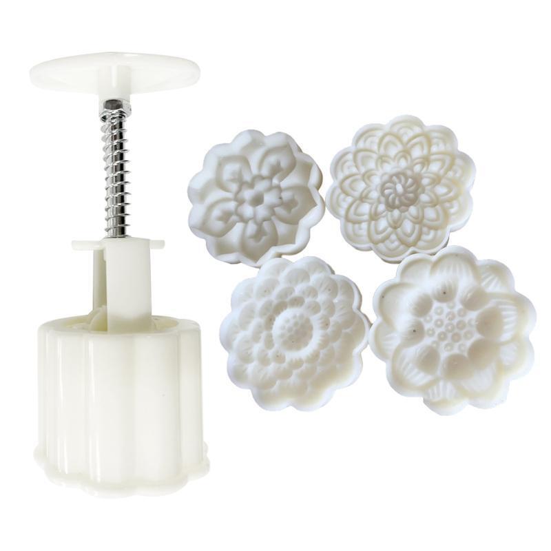 Lotus Shape Stamps Moon Cake Moulds for Mid-Autumn Festival DIY Baking Mooncake