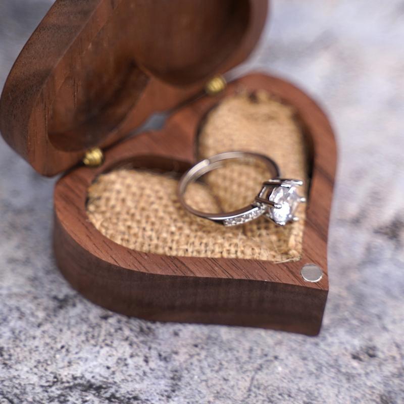Heart  Walnut Wood Ring Box Proposal Engagement  Ring Holder Jewelry  Wooden Box