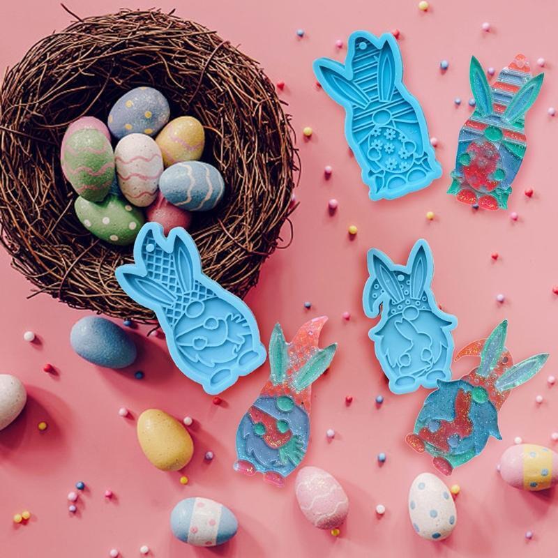 3 PCS Silicone Molds Rabbit Shapes Asymmetric Earring Shiny Gloss Keychains Mold