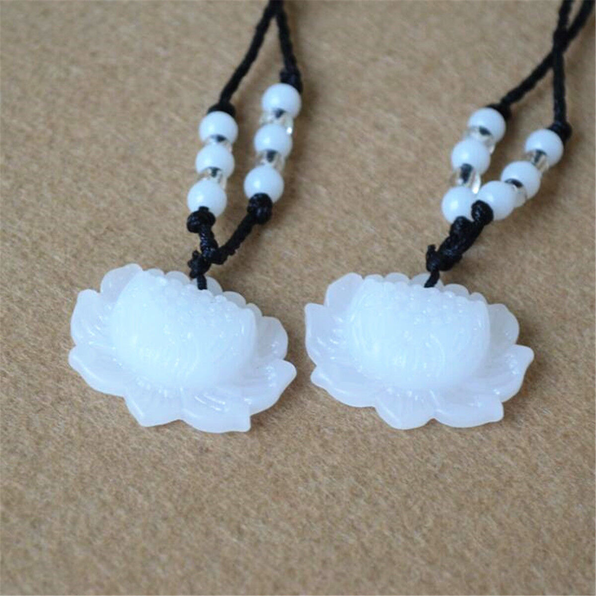 Natural White Jade Lotus Pendant Necklace Fashion Lucky Charm New