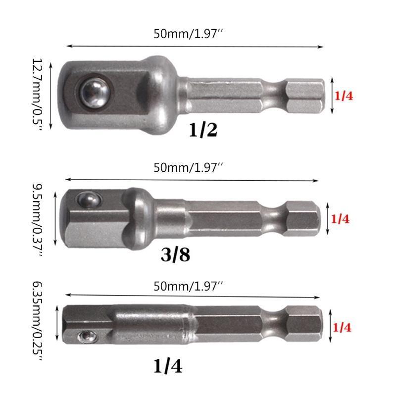 3x Socket Adapter 1/4 3/8 1/2 Bits Drive for Extension Socket Wrench Adapter Set