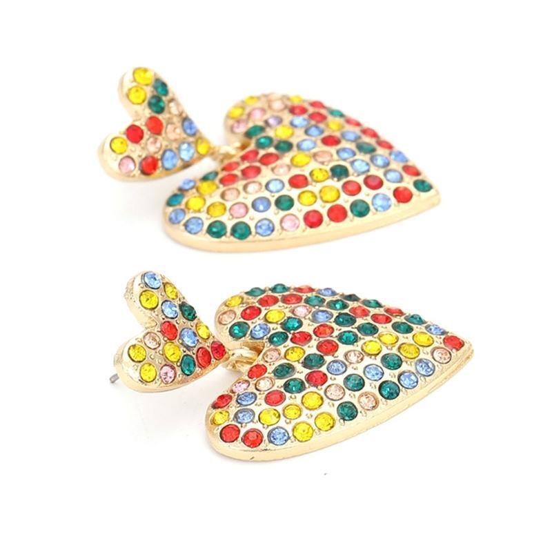 Fashion Double Heart Stud Earrings Rhinestone Alloy Punk Statement Jewelry Gift