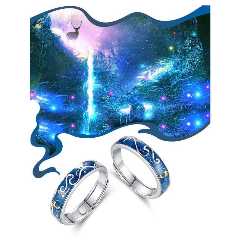 1 Pair Starry Sky Reindeer Ring Adjustable Couple Rings for Street Shooting