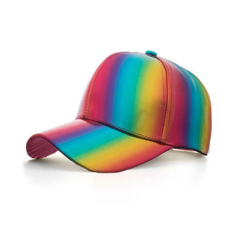 Women Men Futuristic Rainbow Iridescent Reflective Baseball Cap Colorful 80s Hip