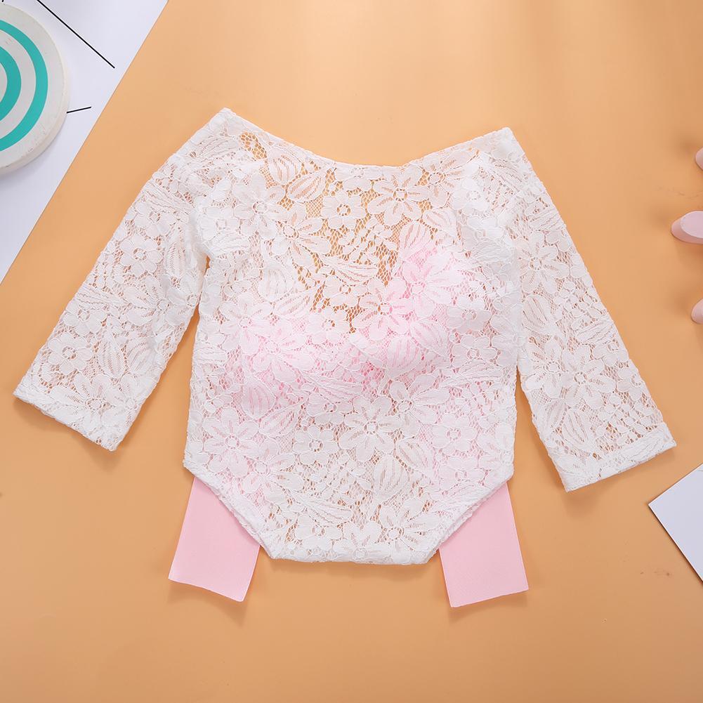 2pcs Newborn Shoot Photography Props Girls Lace Rompers Headband (Pink)