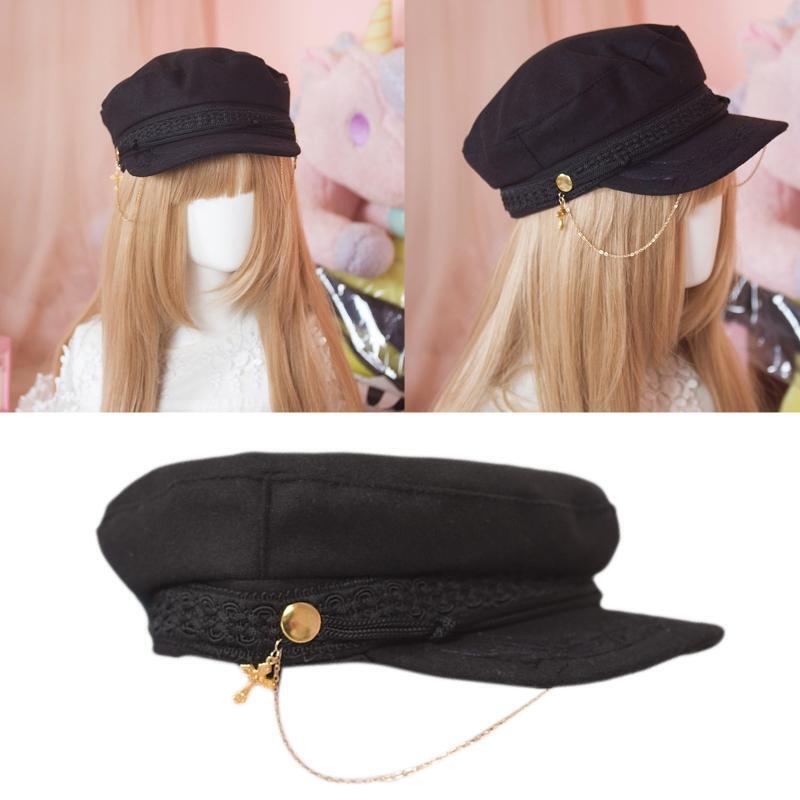 Cool Chain Peaked Cap Navy Hat Black Newsboy Hat All-match for Friend Birthday