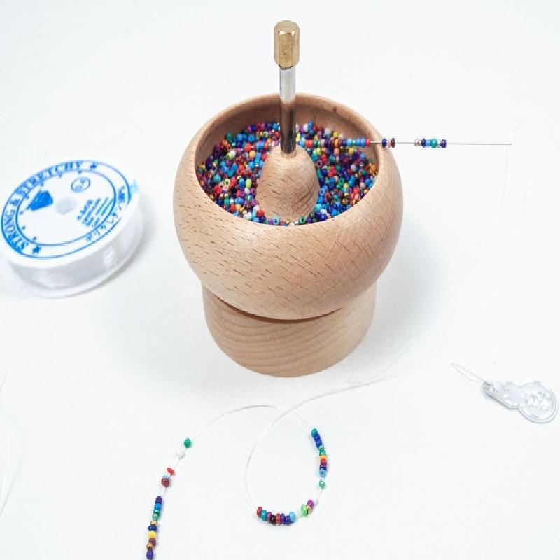 DIY Making Bead Spinner Holder Wooden Bowl Manual Fast Beader for Bracelet Craft