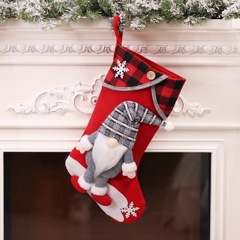Christmas Gnome  Plaid Hat Stockings Set of 2 Candy Home Door Window Decor