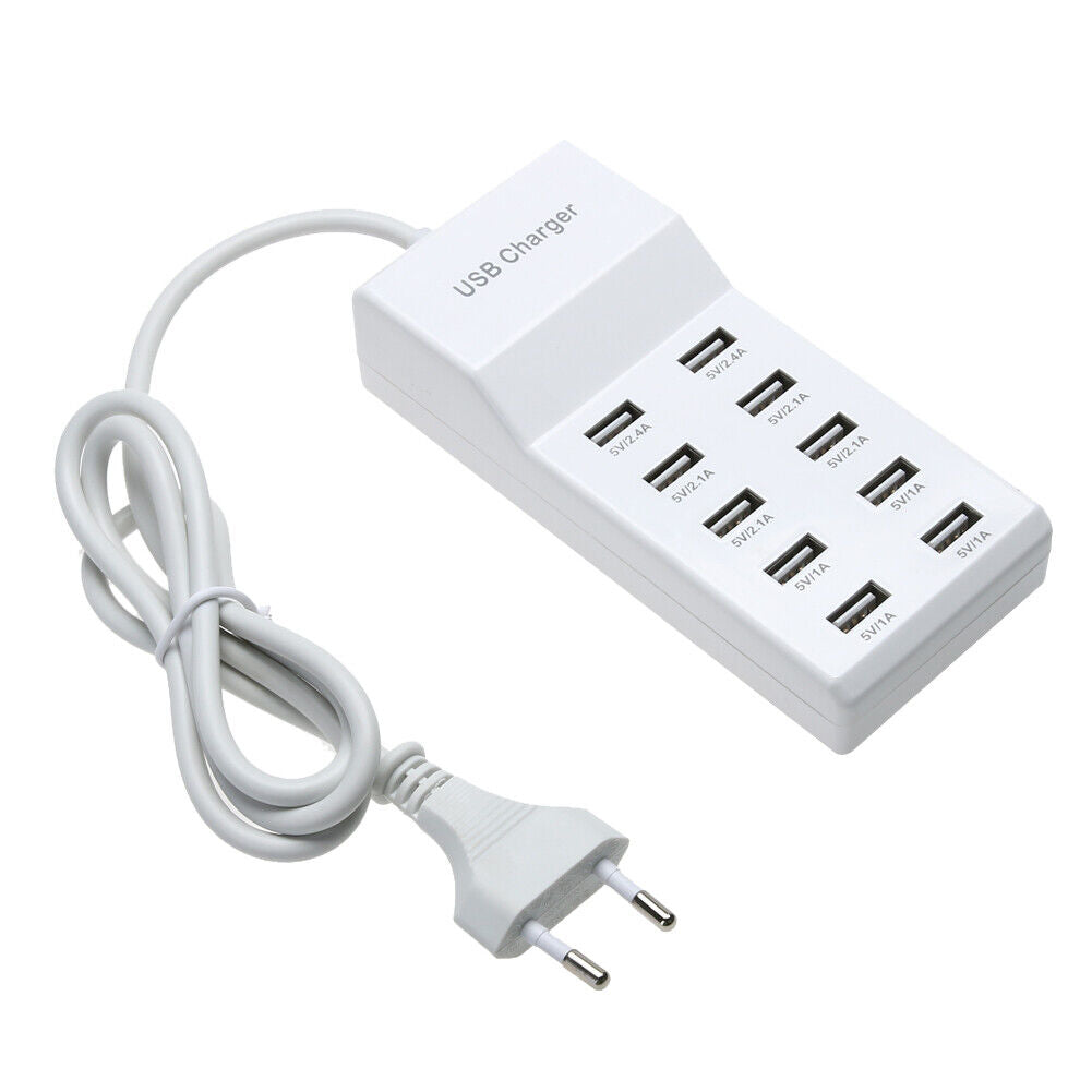 10 Port USB Home Travel Wall AC Charger Fast Charge Power Strip Adapter