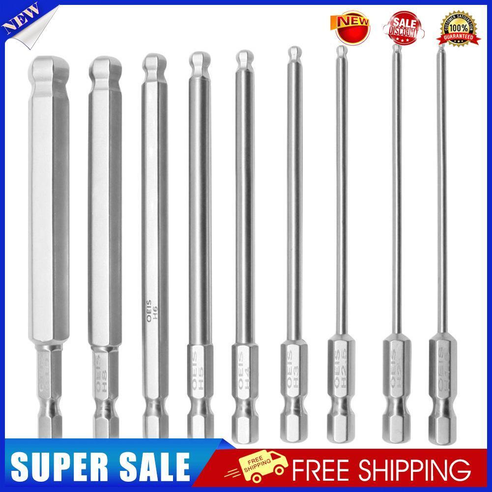 9pcs 1/4 inch Hex Shank Allen Wrench Drill Bits Set 100mm Metric Tip Socket