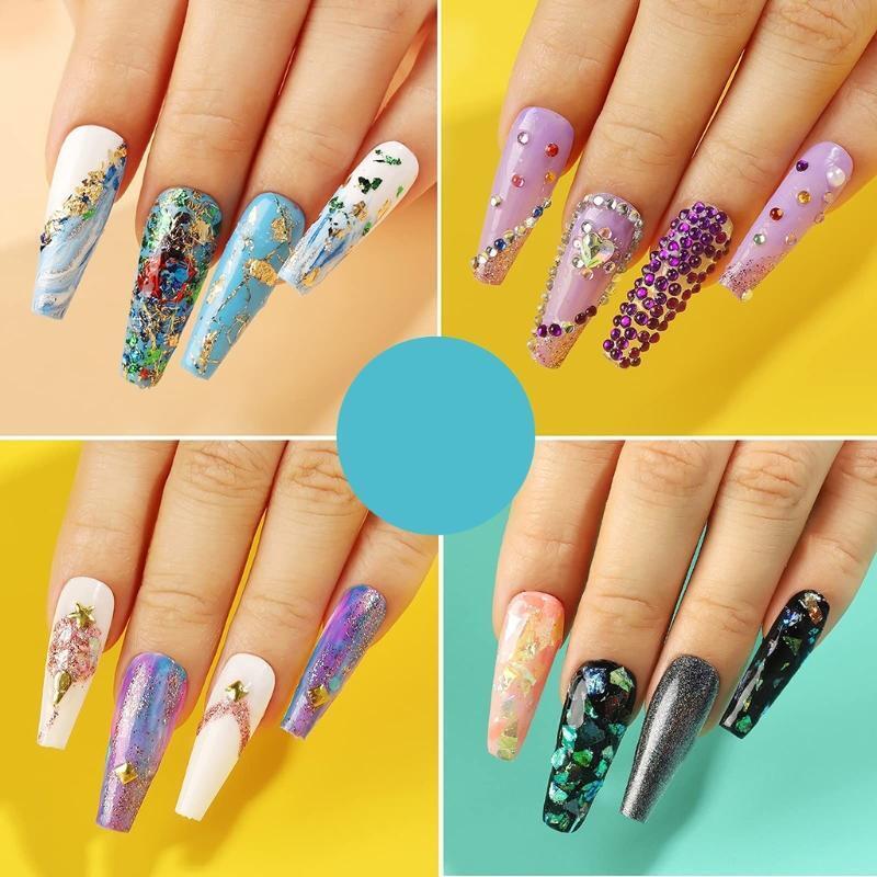 5pcs Nail Rhinestones Kit Flatback Nail Jewels Iridescent Nail Foil Flakes