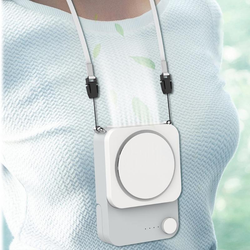 Mini Table Fan 3 Speeds USB Charging Hanging Neck Fan for Outdoor Sports Office