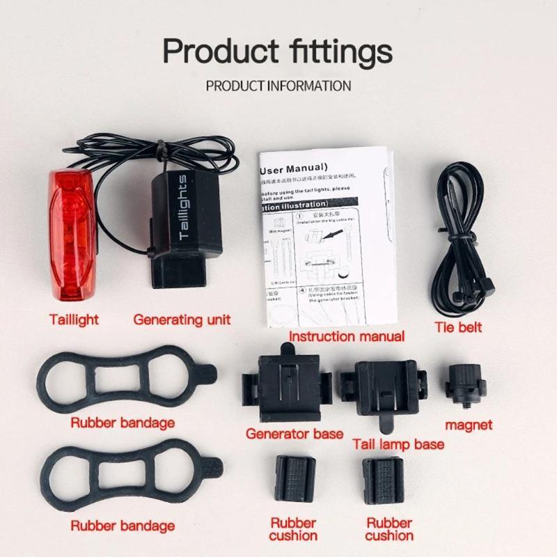 Bicycle Taillights Warning Lamp Bike Tail Light Self-Powered Magnetic Induction