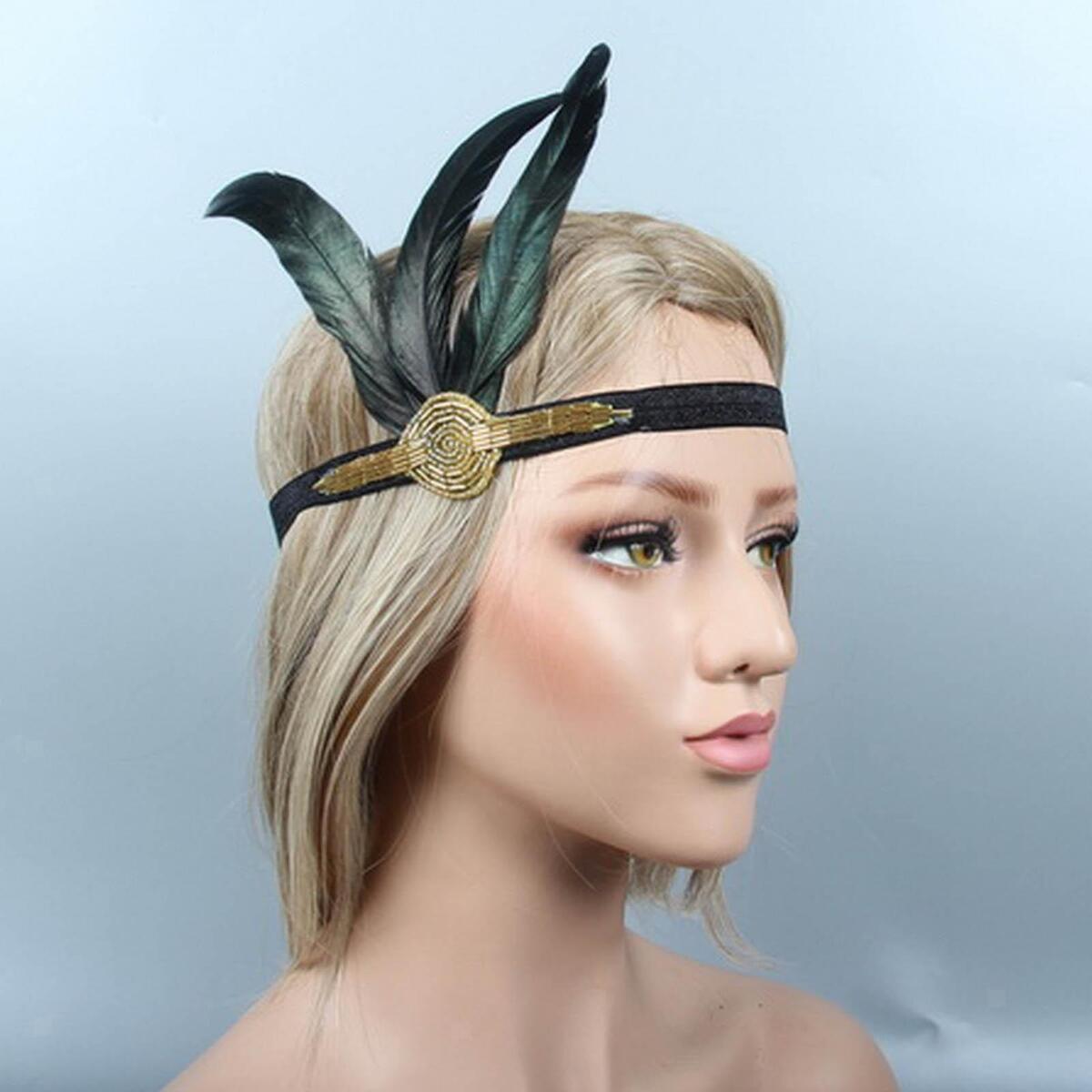 1920S Black Feather Flapper Applique Headband for Cos Play Costume One Size Fits