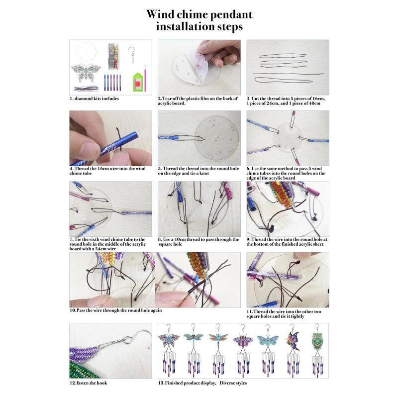 DIY Dragonfly Diamond Painting Wind Chime Pendant Sunatcher Ornament