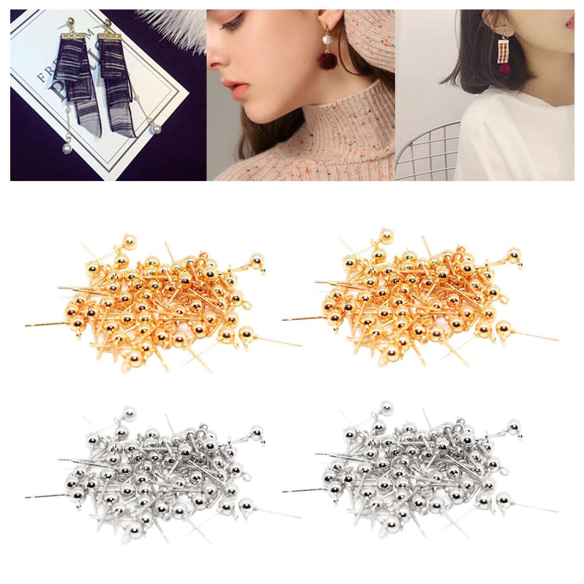 200x Ear Pin Studs with Loop Earring Post Findings DIY Crafts Accessories