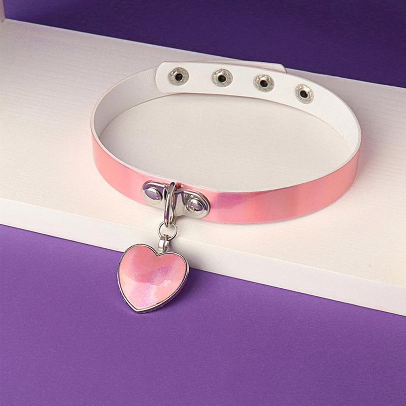 Gothic Jewelry Goth Leather Choker Necklace Heart Pendant Punk Collar Choker