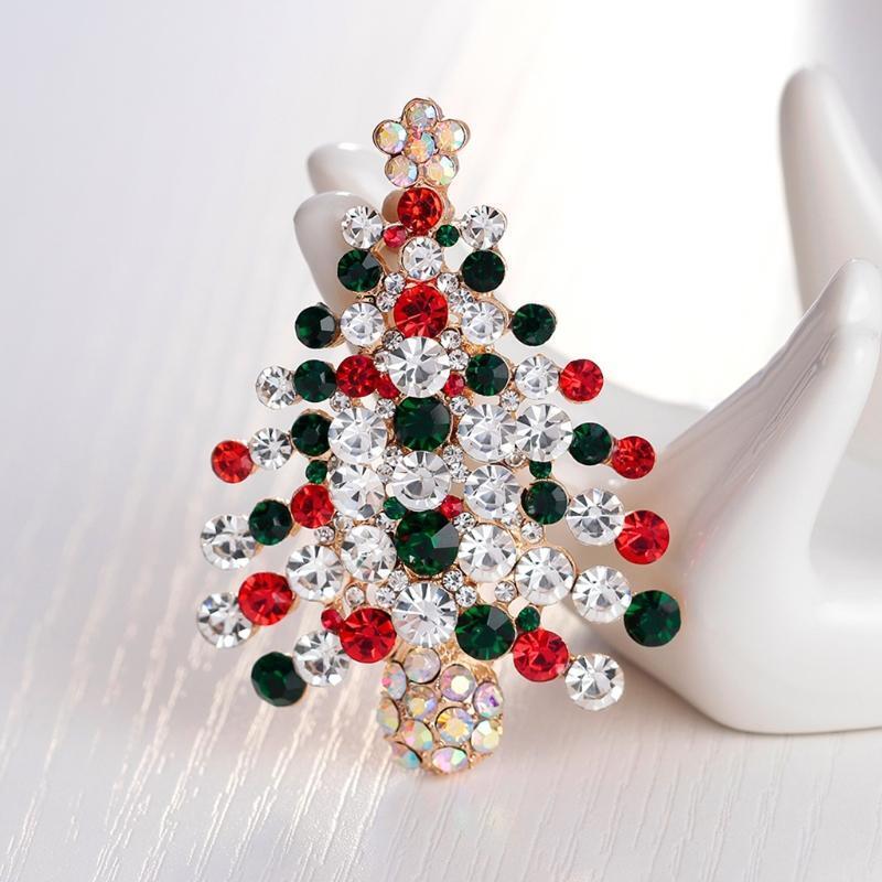 New Christmas Brooch Pins Tree Rhinestone Jewelry Fashion Women Gifts Decoration