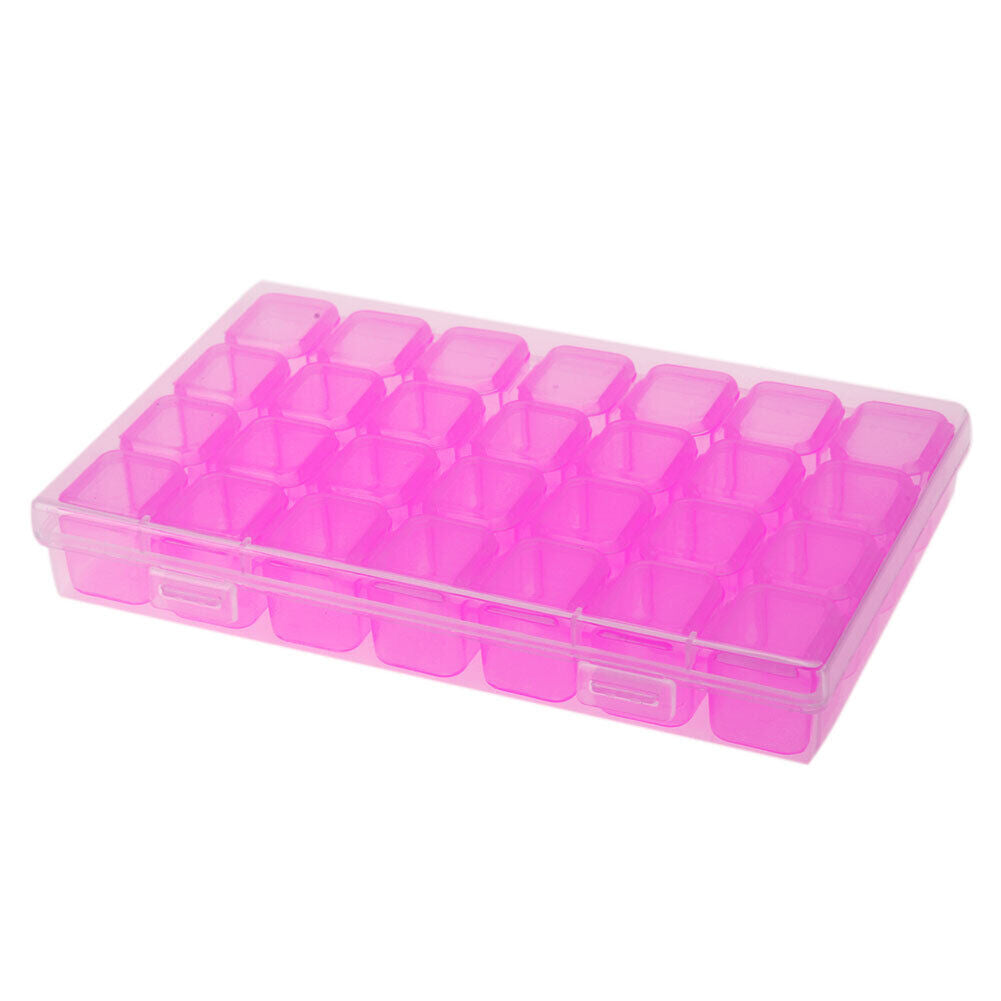 28 Slots Storage Box Nail Art Rhinestone Jewelry Display Case (Purple)
